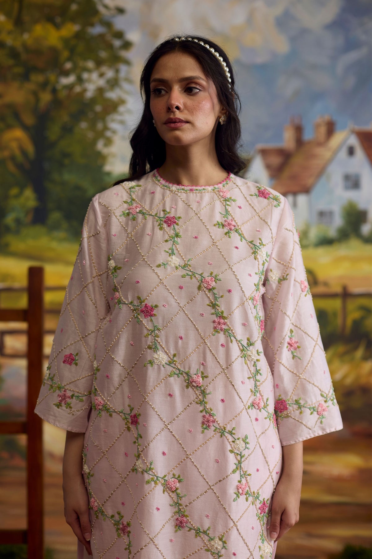 Lavendar Embroidered Kurta Set