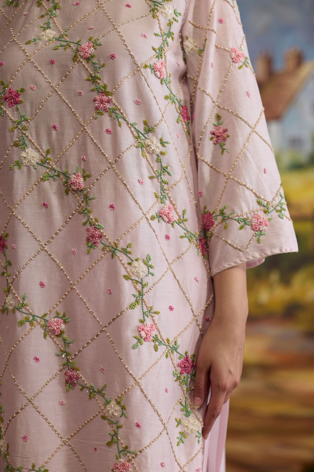 Lavendar Embroidered Kurta Set