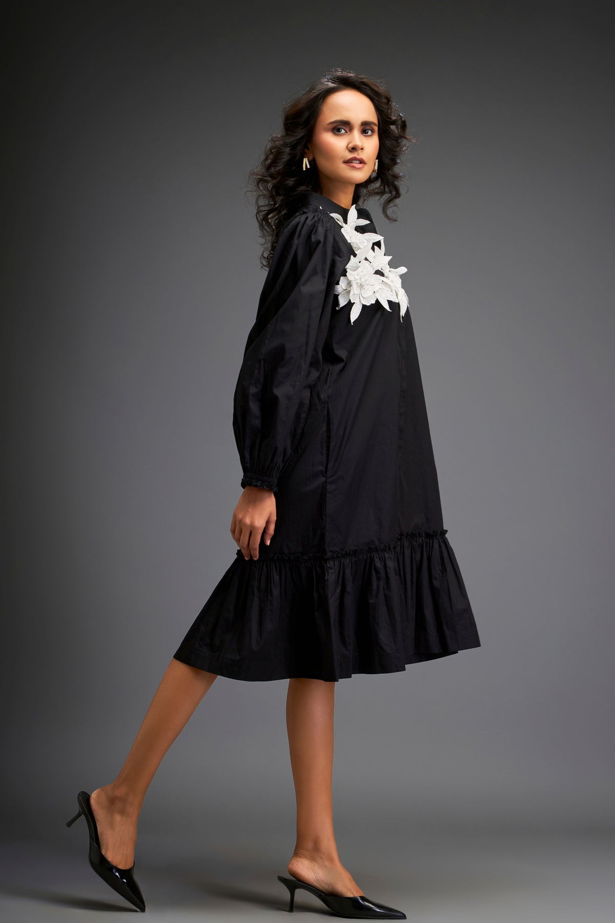 Black Voluminous Sleeve Dress