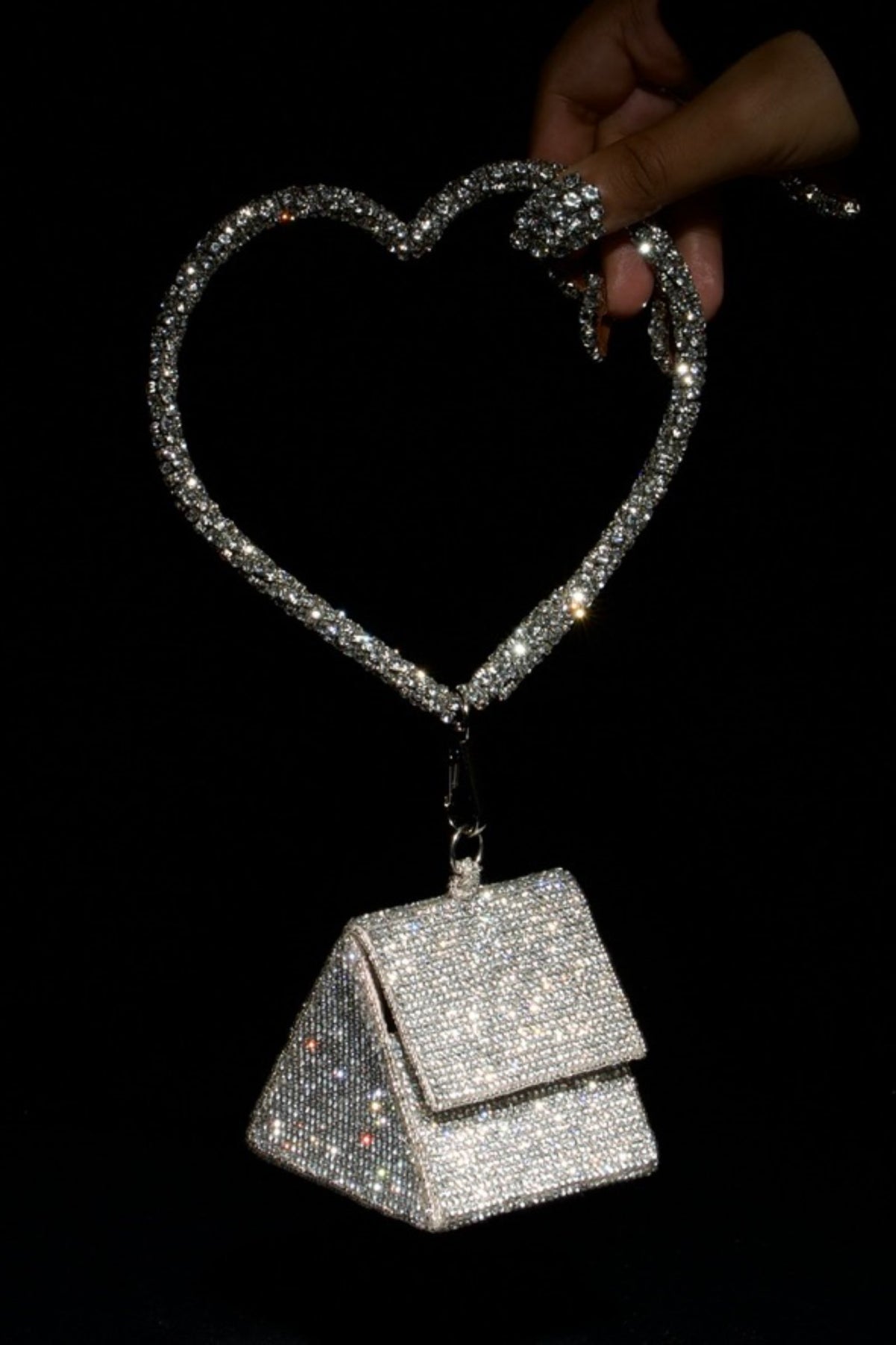 Silver Nano Charm Bag With Heart Handle