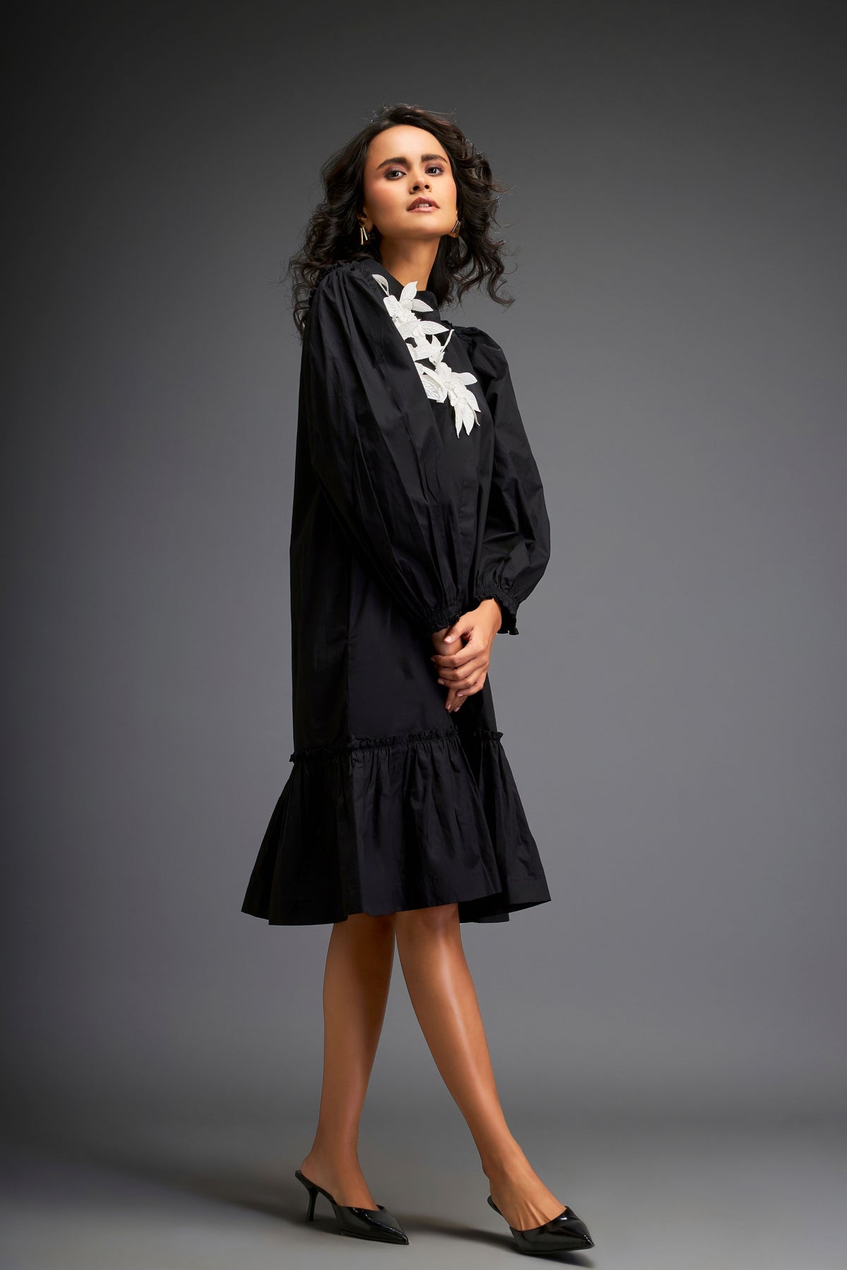 Black Voluminous Sleeve Dress