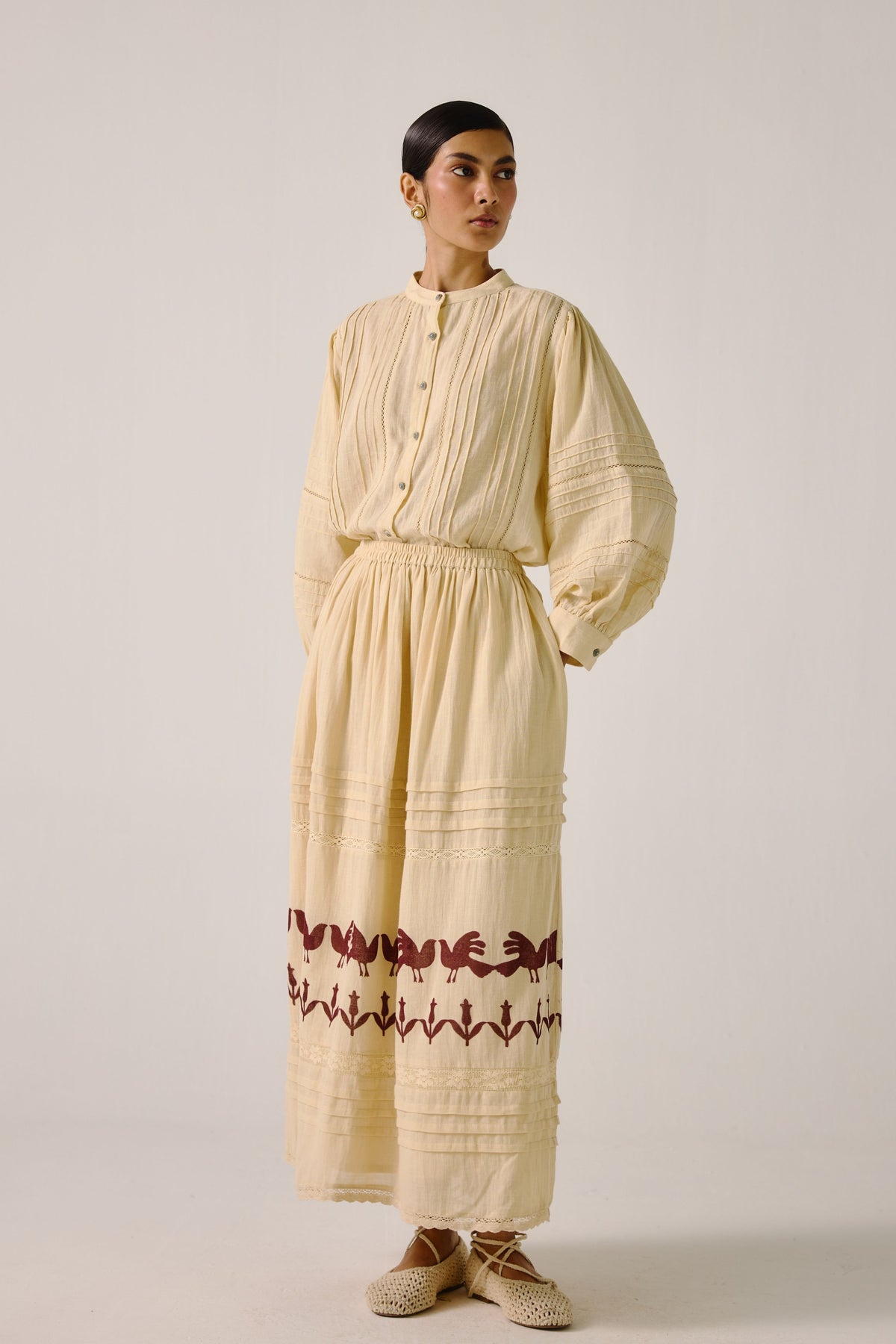 Ivory Block Print Emily Skirt