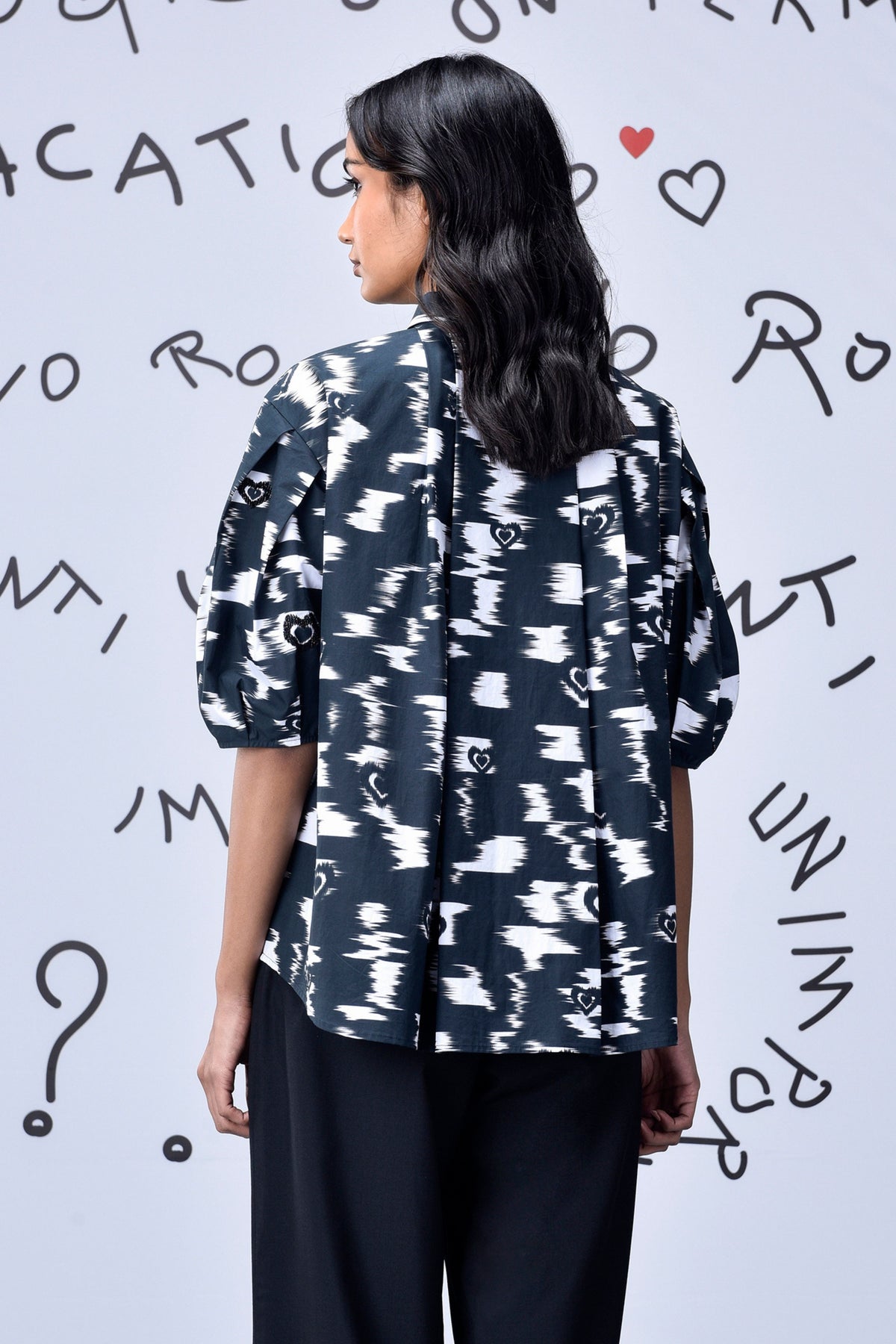 Ikkat Print Top  Black