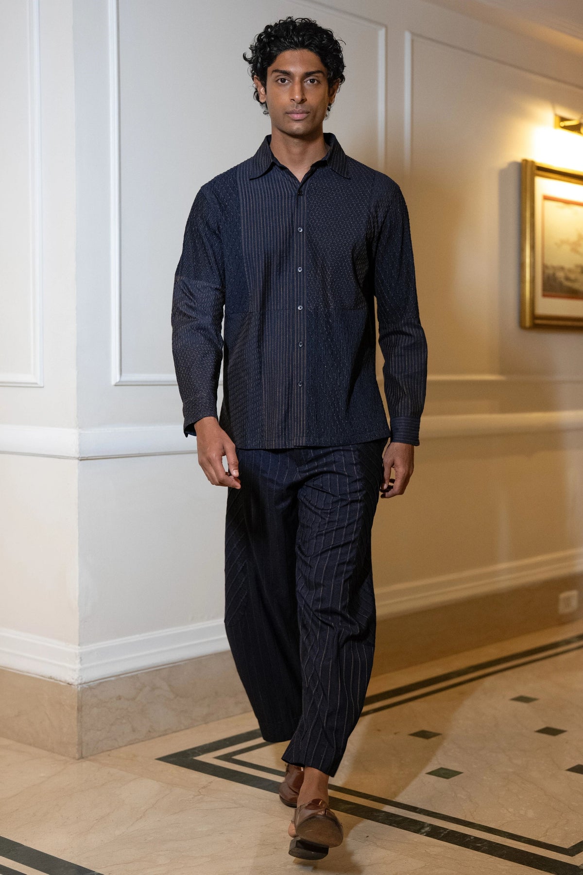Textured-Pintuck Barrel Pants