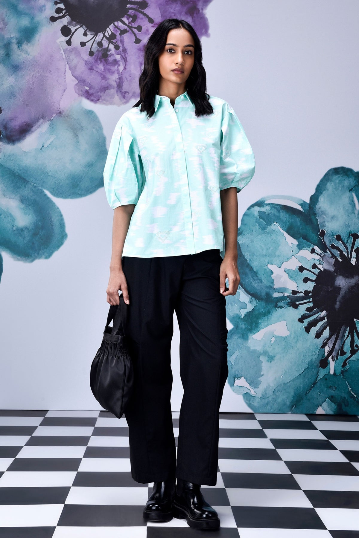 Ikkat Print Top  Lime Green
