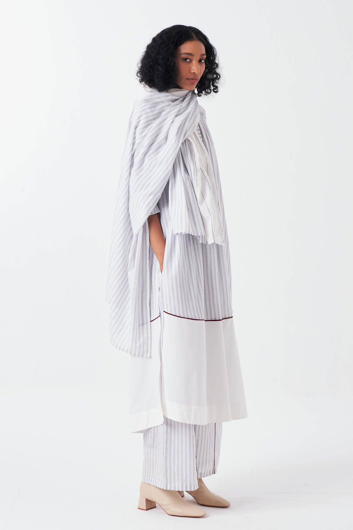 Panel Gather Neck Shirt Co-ord Set