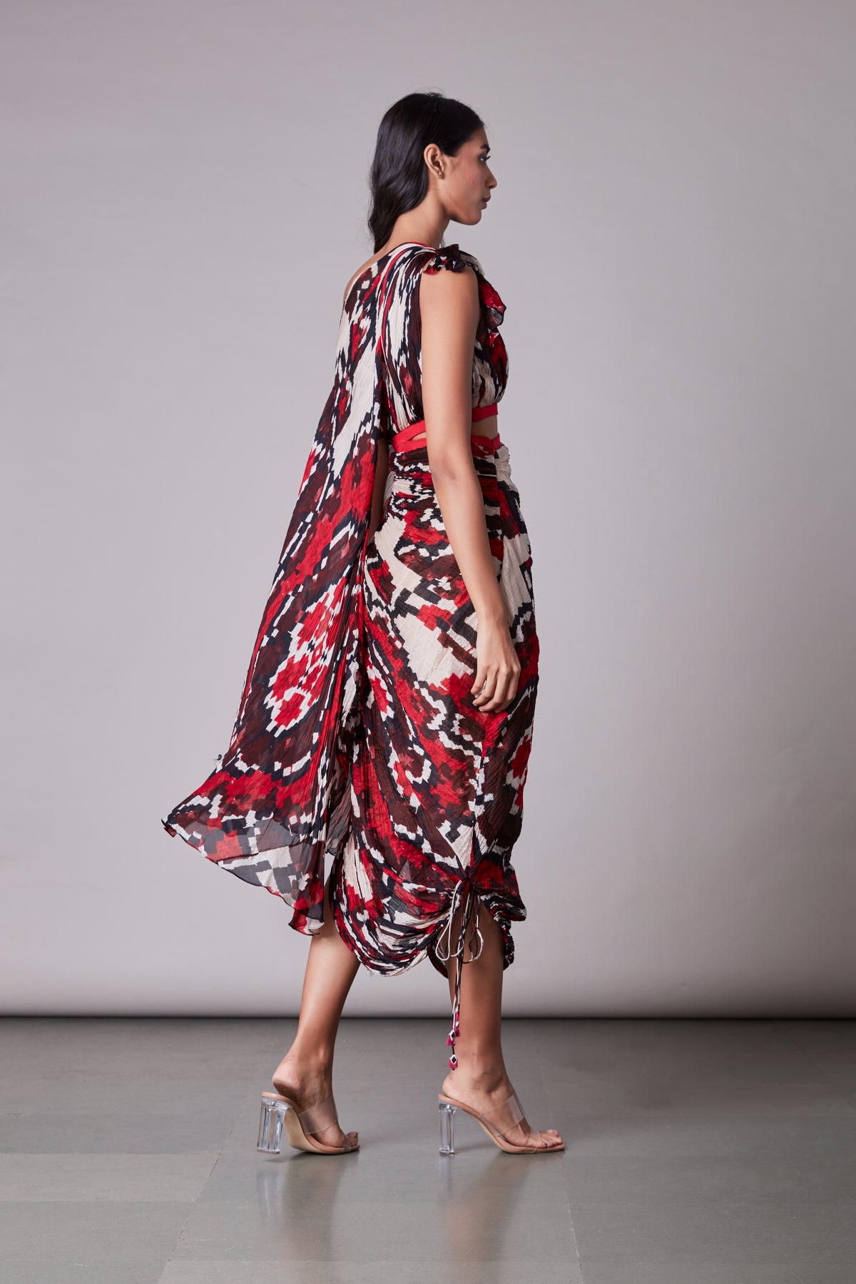 Ikat print kaftan styled sari dress