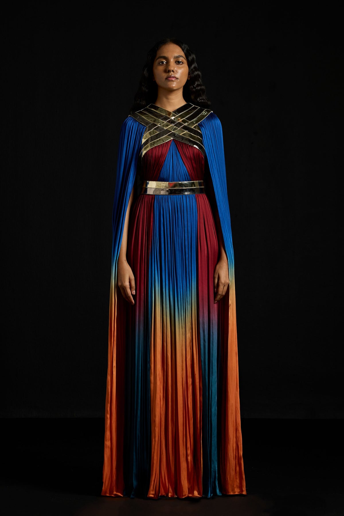Gradient Chiffon and Tulle Kaftan Dress