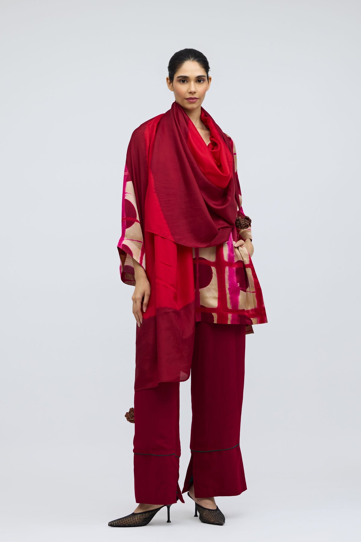 Red Field Hand Dyed Silk Dupatta