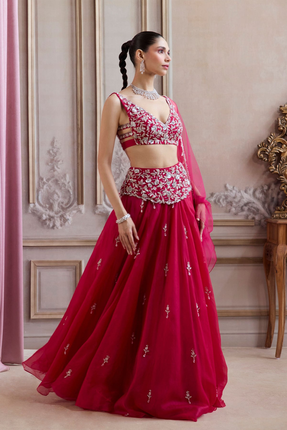 Magenta Organza Lehenga Set