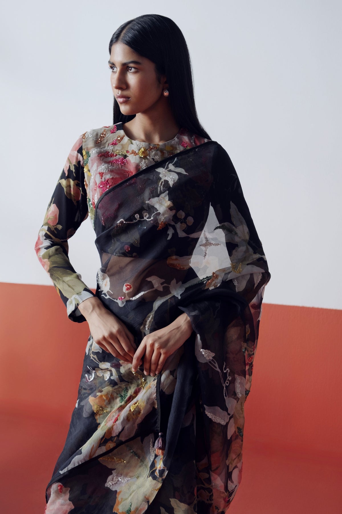 Carmine Embroidered Saree