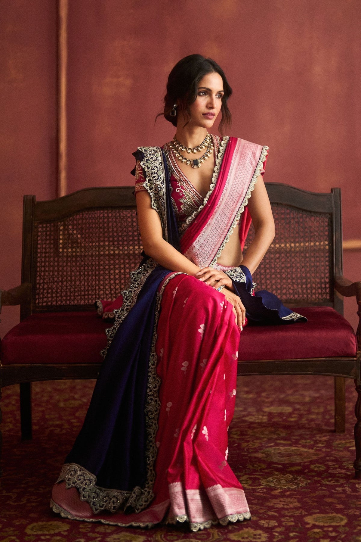 Banarasi Pink Embroidered Saree Set