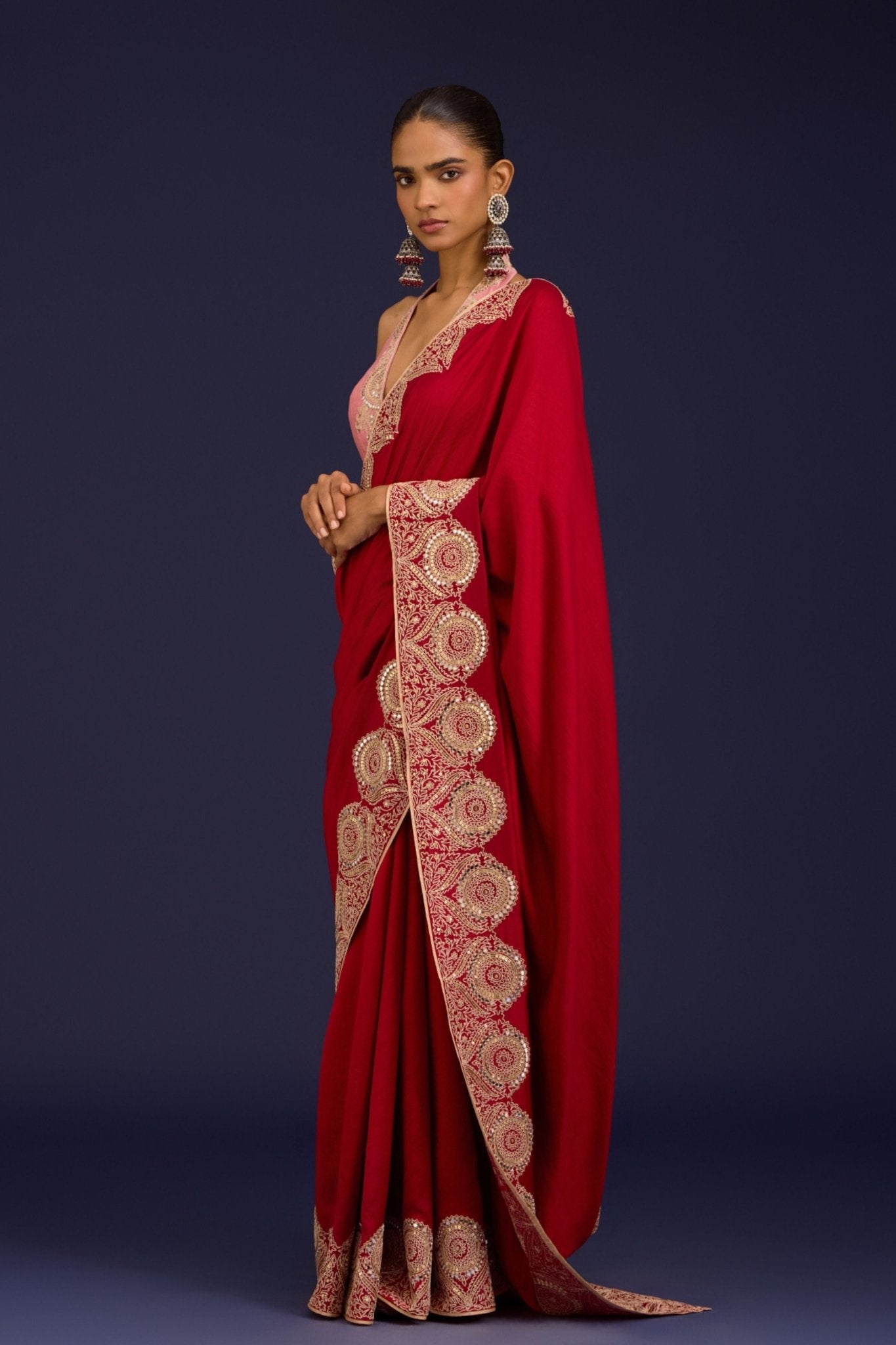 Red Embroidered Saree Set - Devnaagri - Elahe