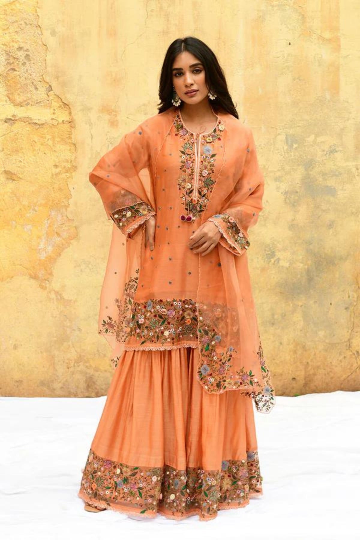 Peach Orchid Sharara Set