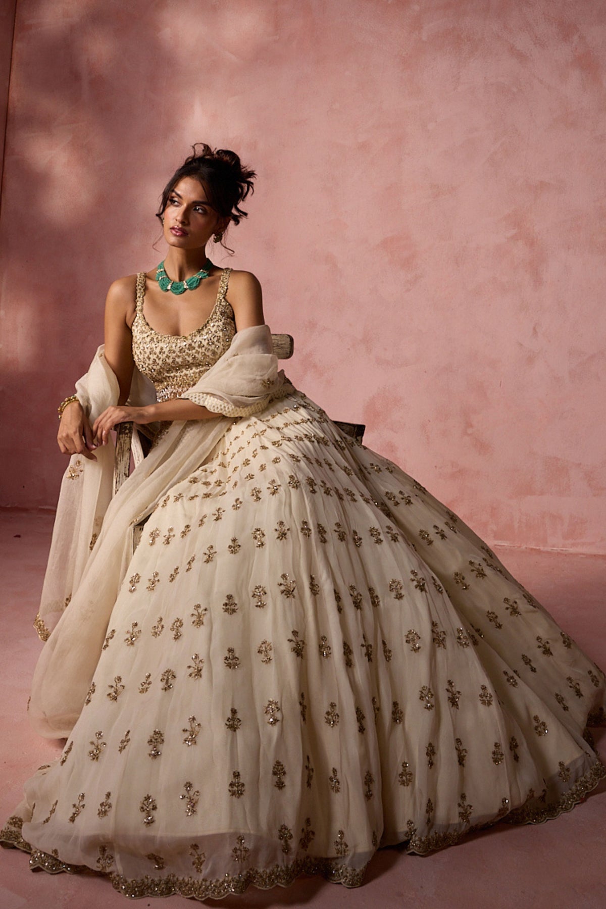 Cream Lehenga Set