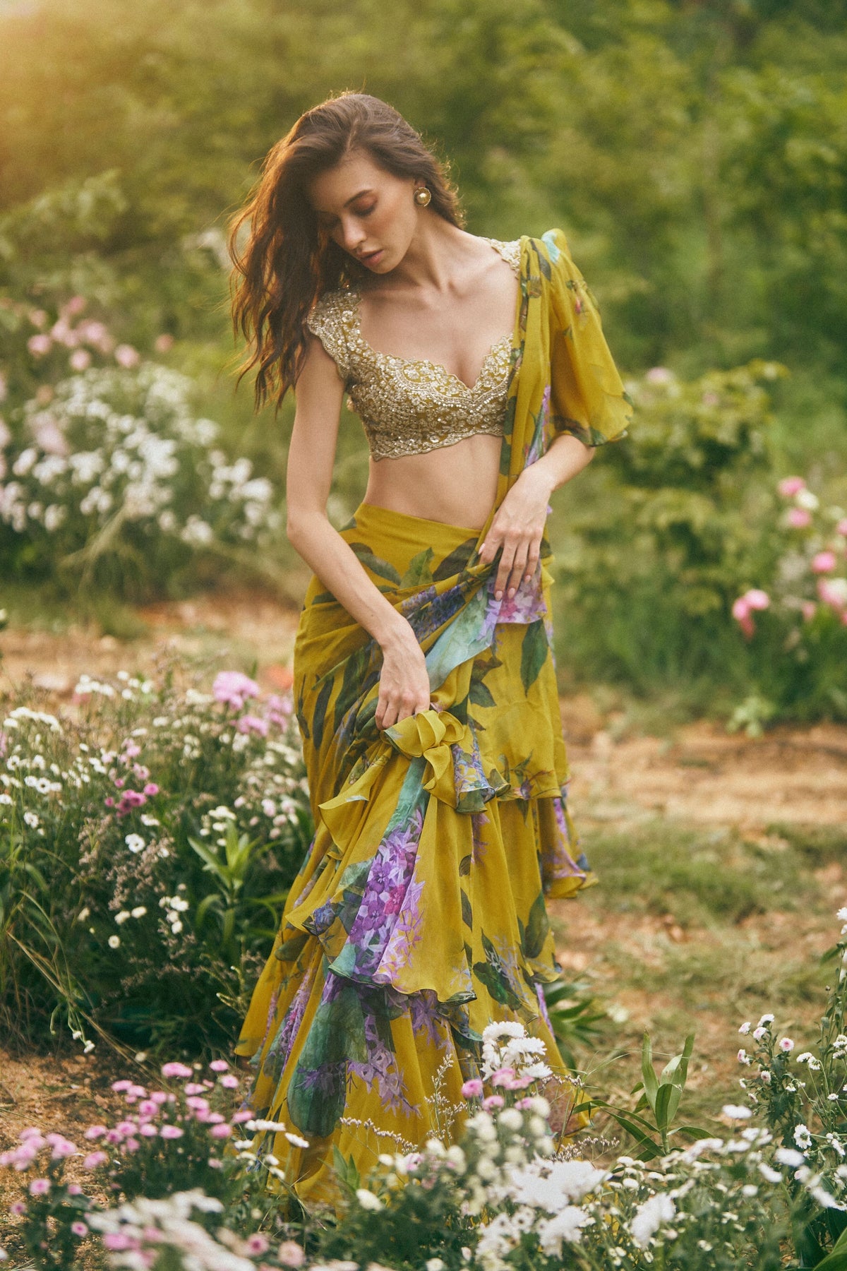 Akhila Ruffle Saree Set