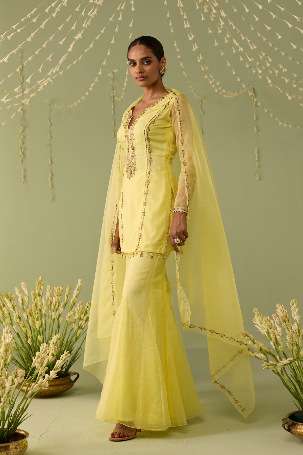 Yellow Organza Sharara Set