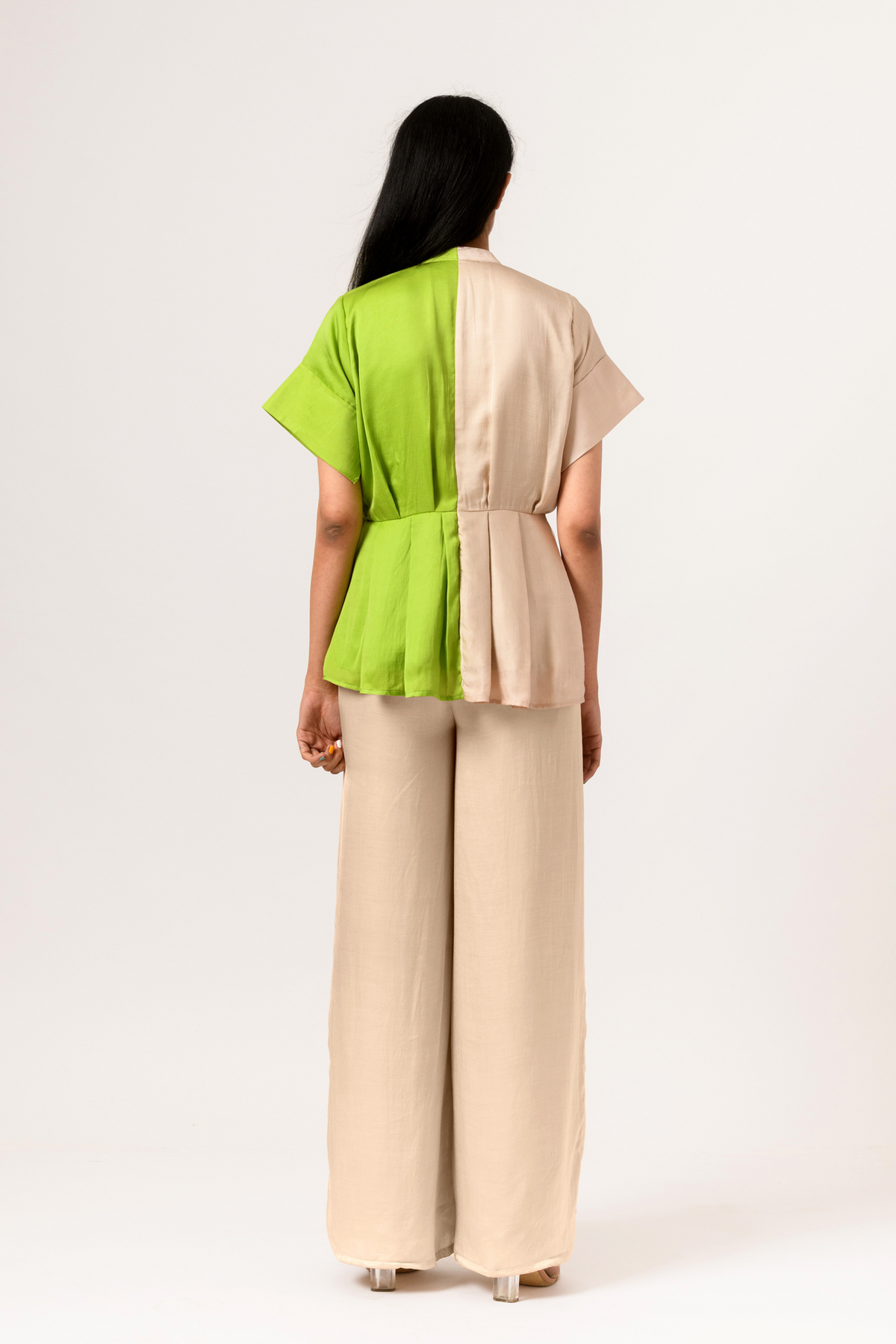 Ecru green half half top