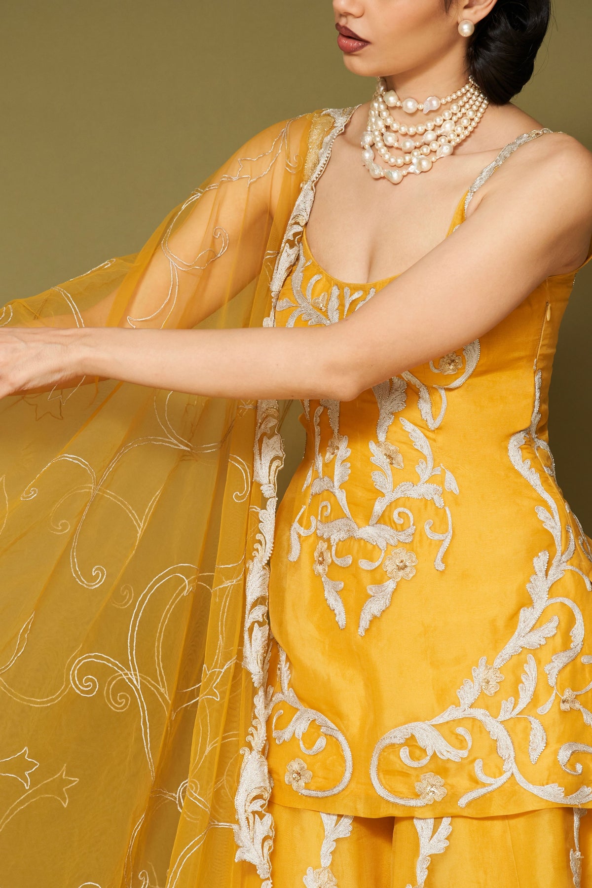 Bright Yellow Organza Sharara Set