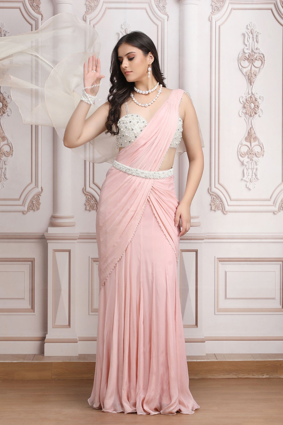 Pearl Embellished Drape Saree