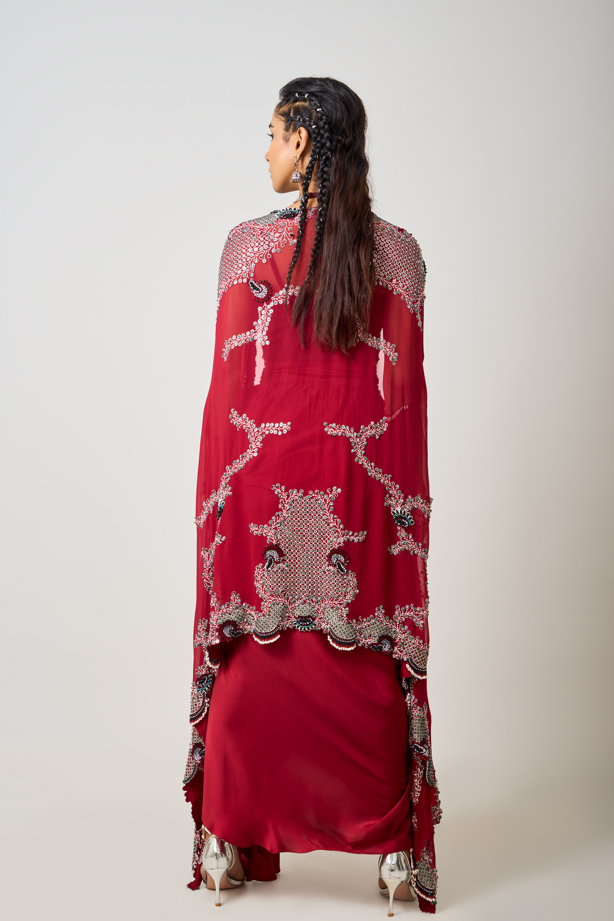 Burgundy Embroidered Cape Set