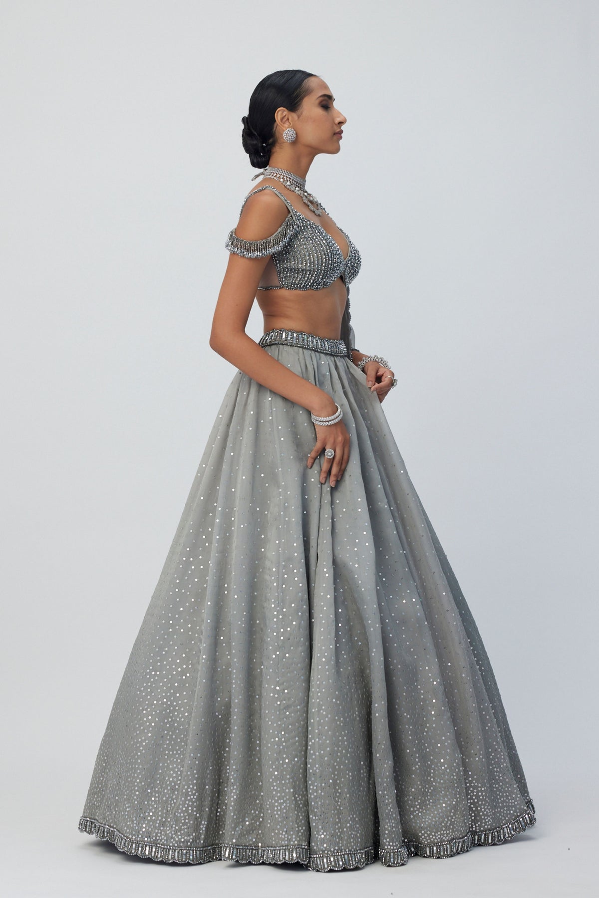 Crystal Grey Scattered Lehenga Set