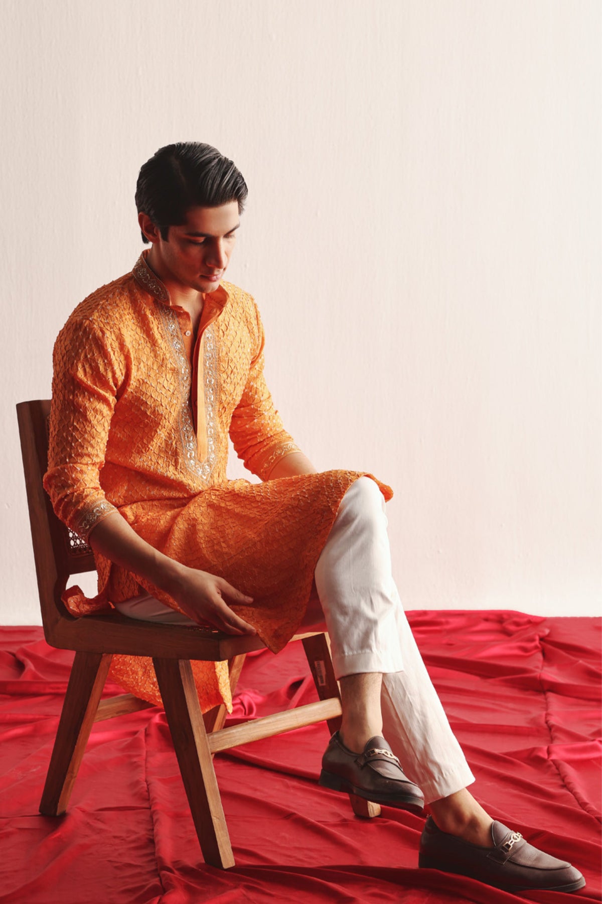 Mandarin Crushed Bandhani Kurta Set