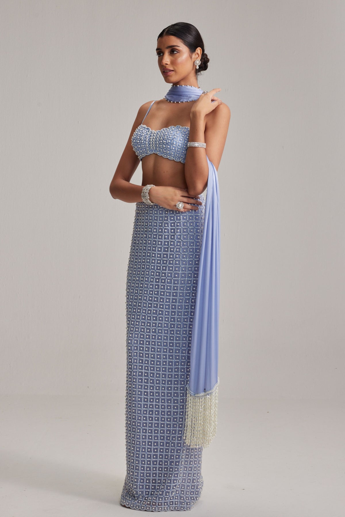 Dew Blue Pencil Skirt Set