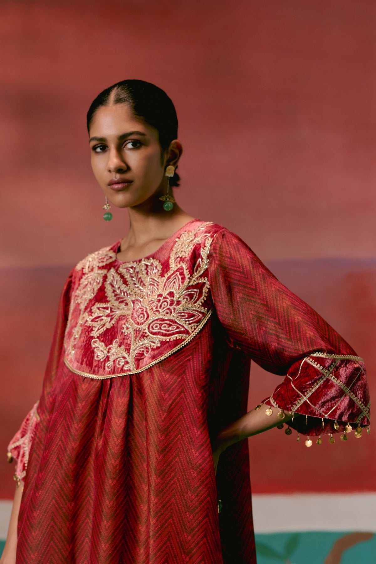 Maroon Embroidered Tunic Set
