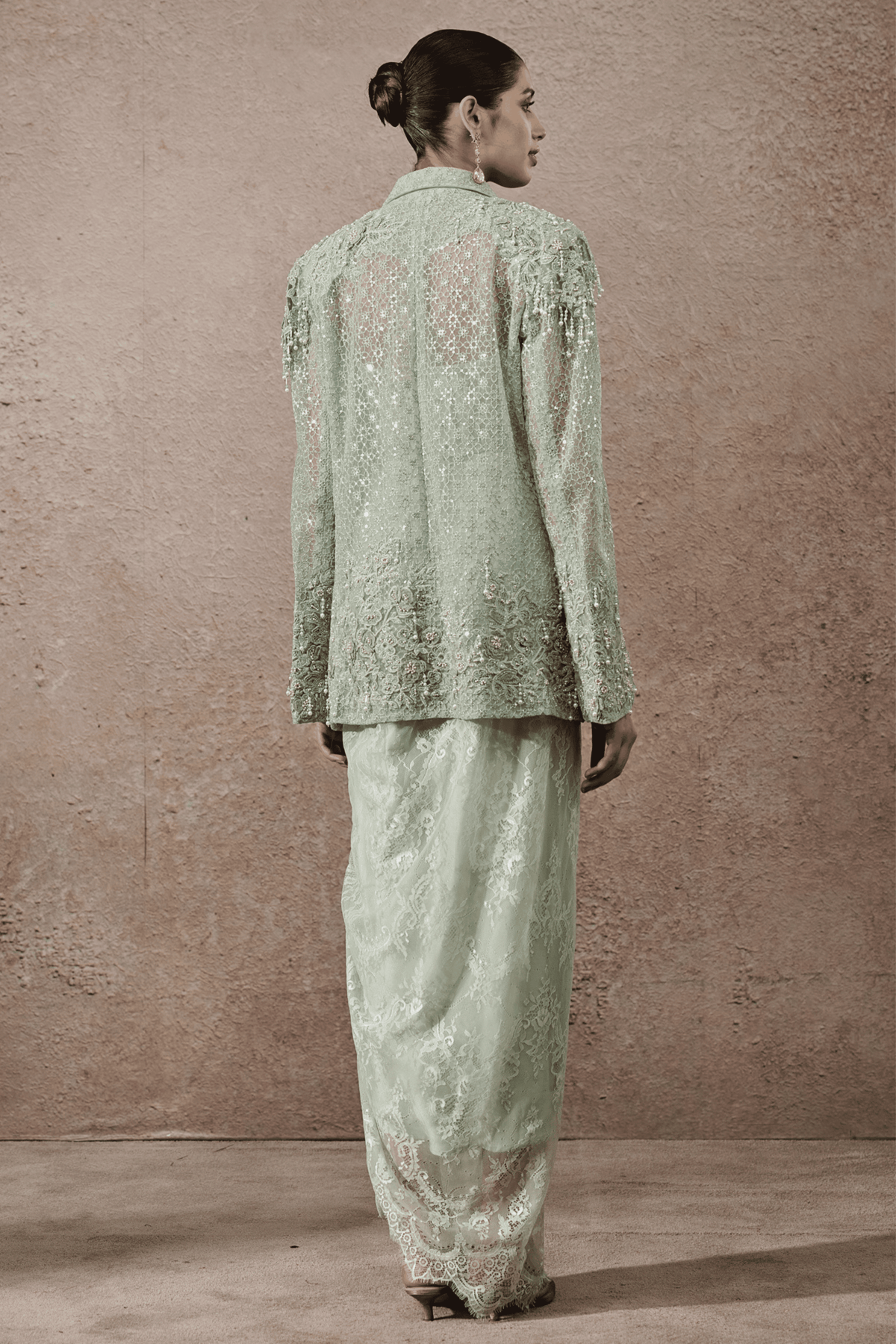 Hand Embroidered Sheer Jacket Co-ord Set