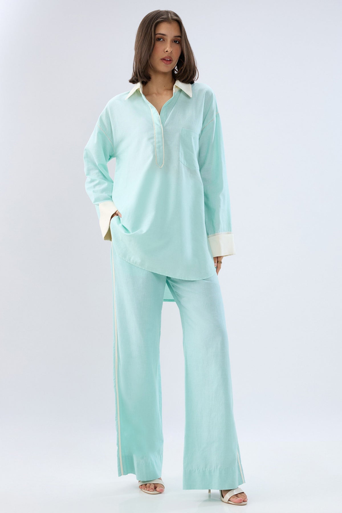 Blue Kurta Shirt Style Co-ord Set