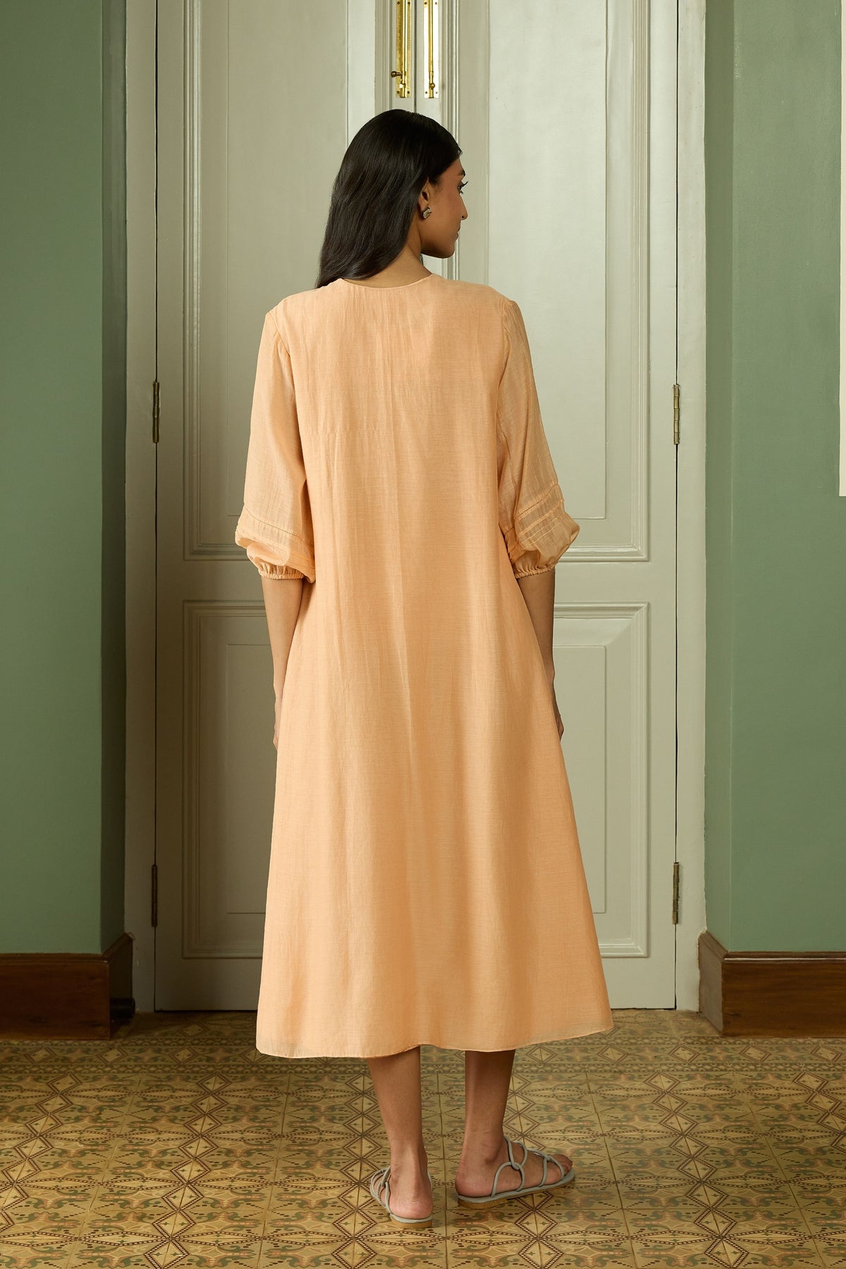 Peach Pintuck Applique Dress