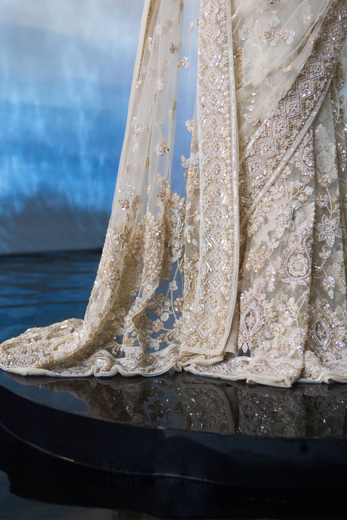 Ivory Embroidered Saree Set