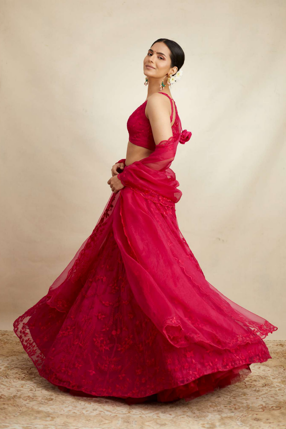 Carmine Pink Organza Lehenga Set