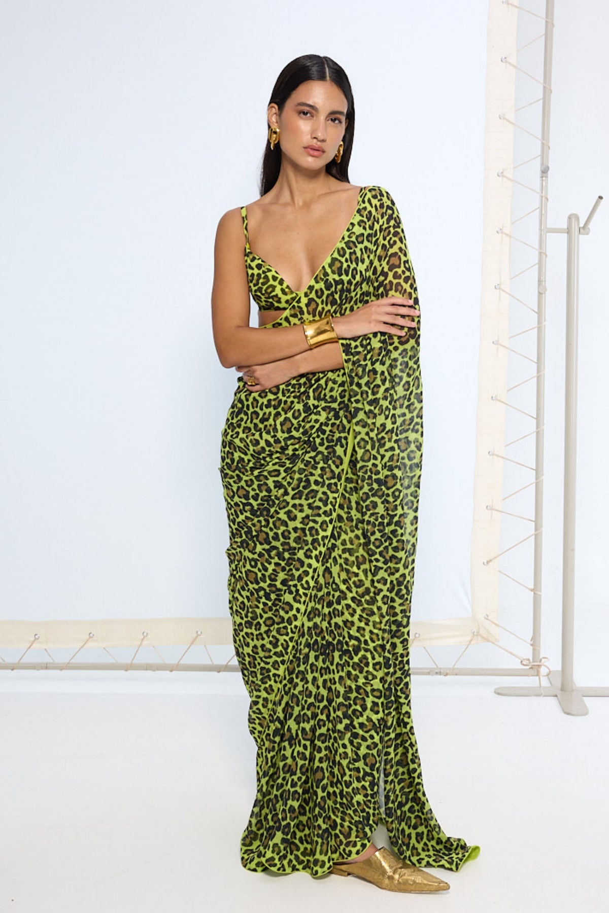 Green Leopard Print Saree