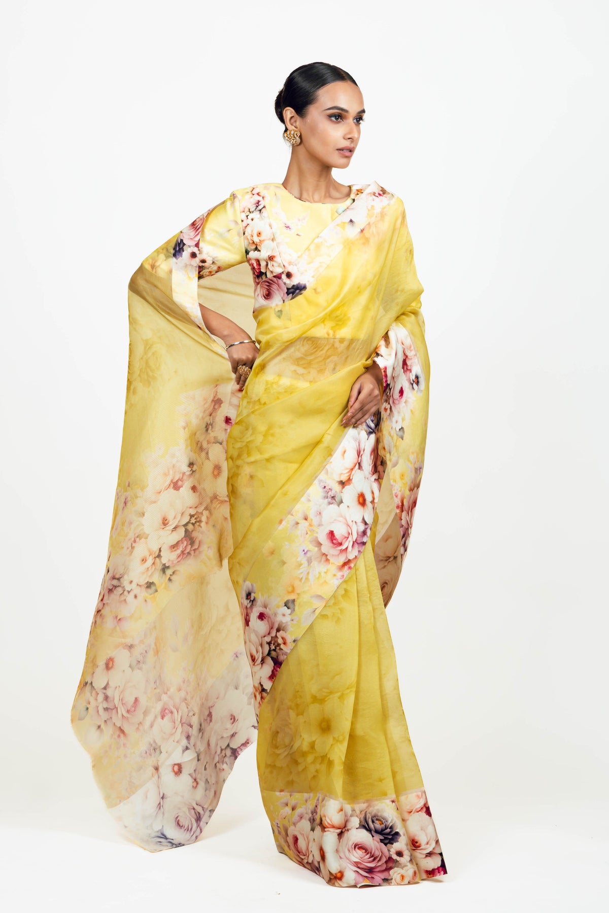 Lina Yellow Organza Saree
