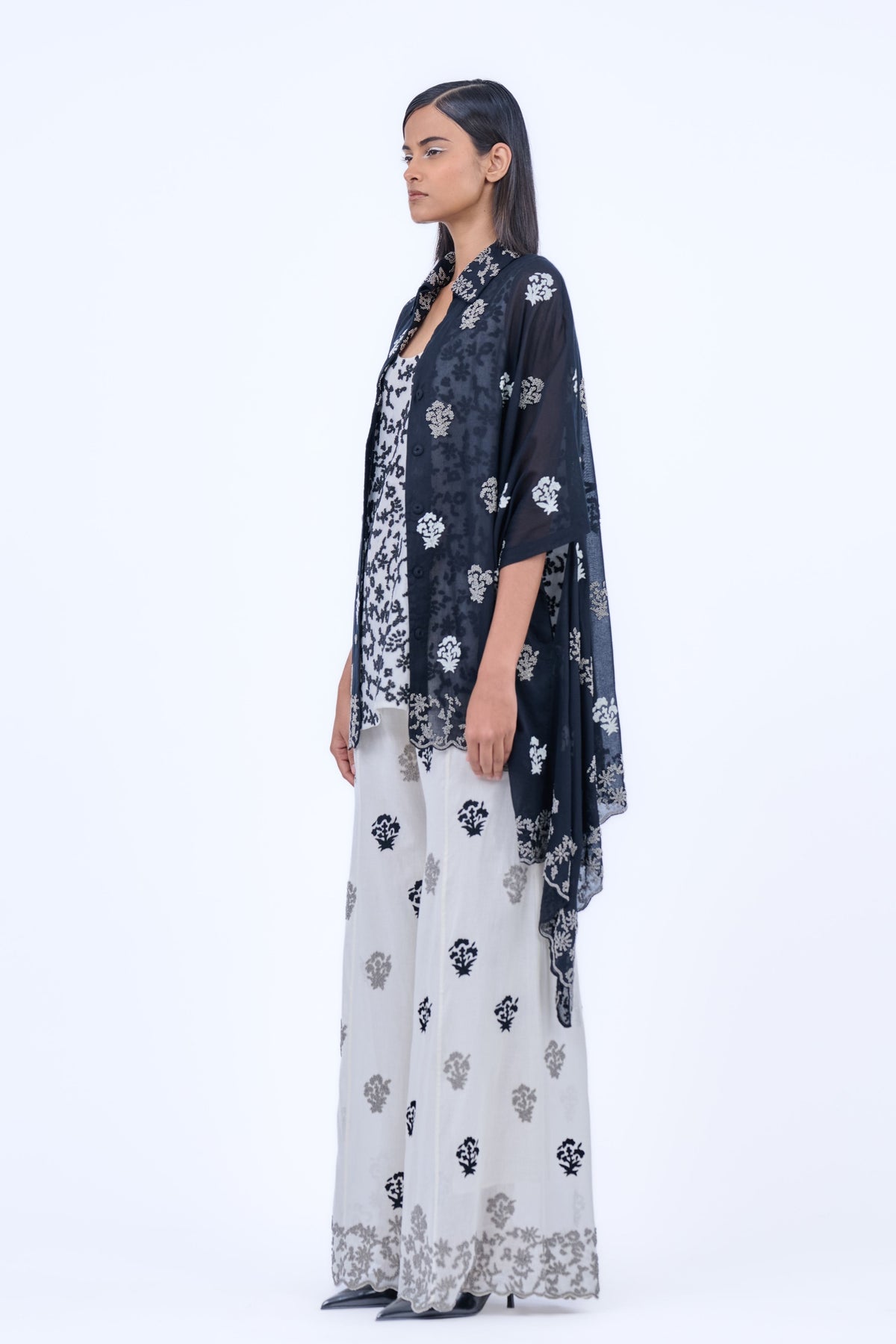 Black Silver Threadwork Cape