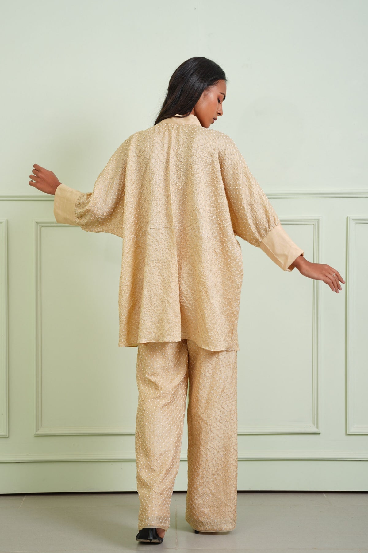 Golden Bow Tie Bandhani Shirt