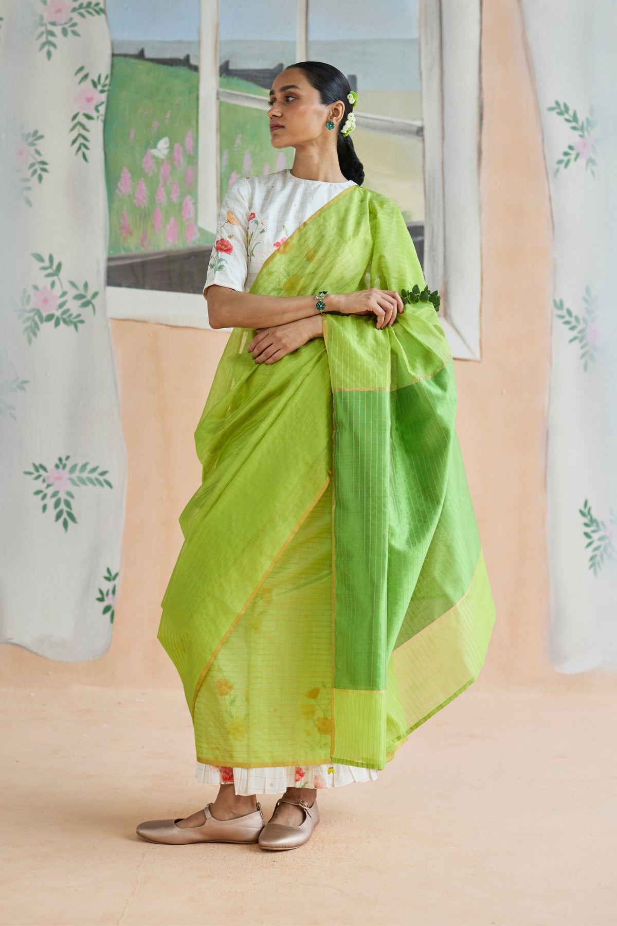 Fern Trail Chanderi Sari