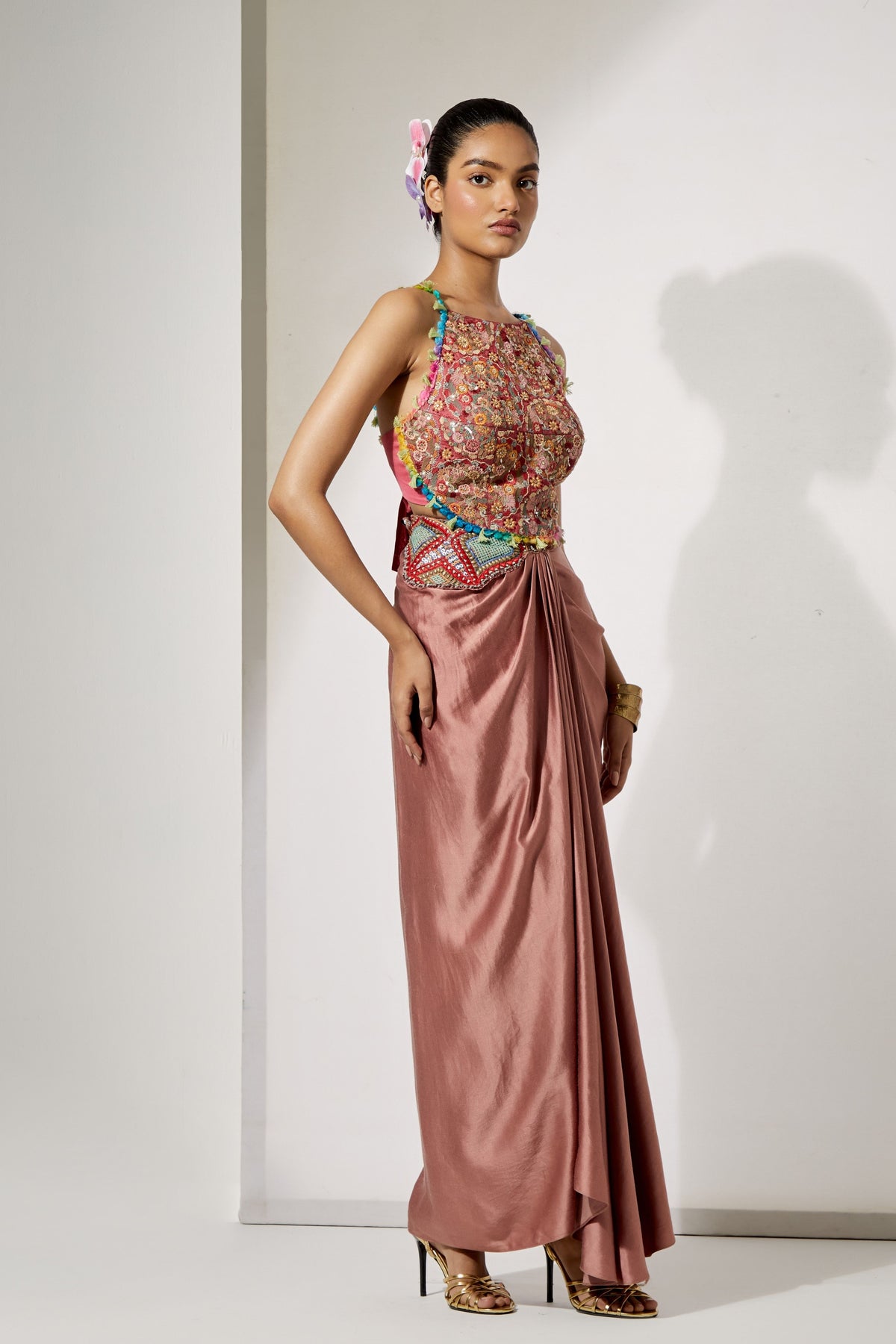 Rust Draped Skirt Set