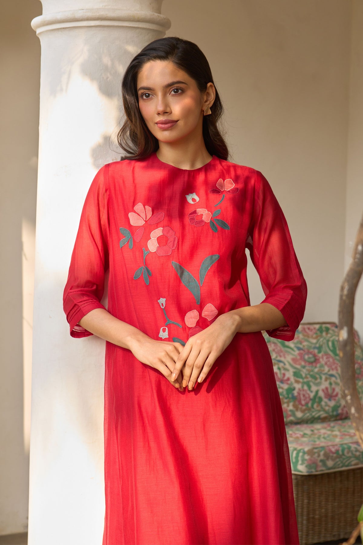 Cherry Red Applique Tunic Set
