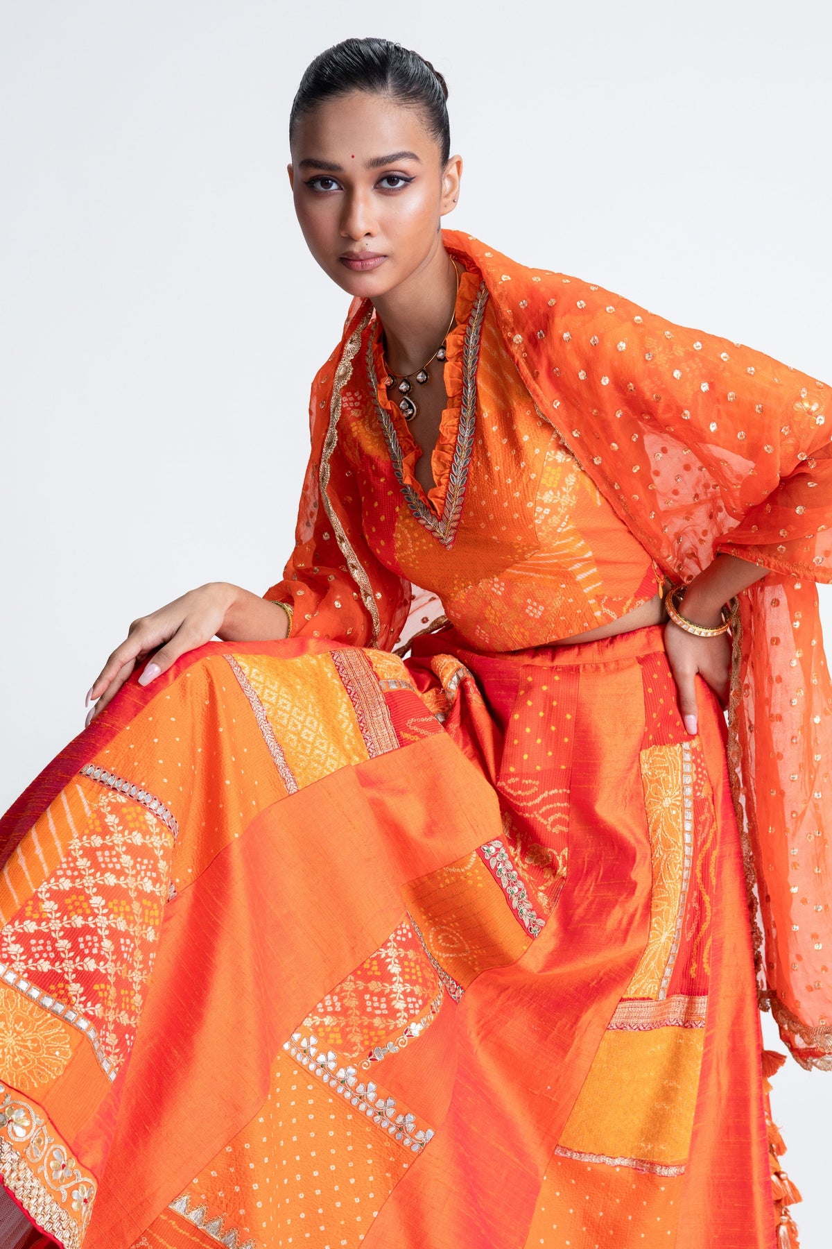Orange Patchwork Lehenga