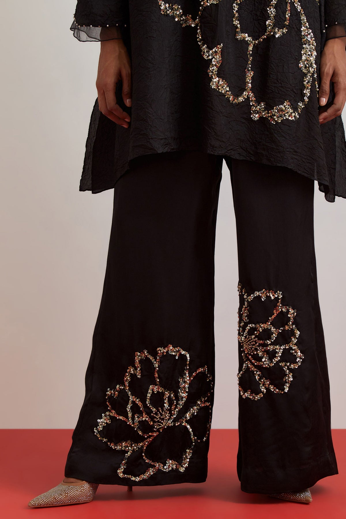 Black Crushed Tunic Set