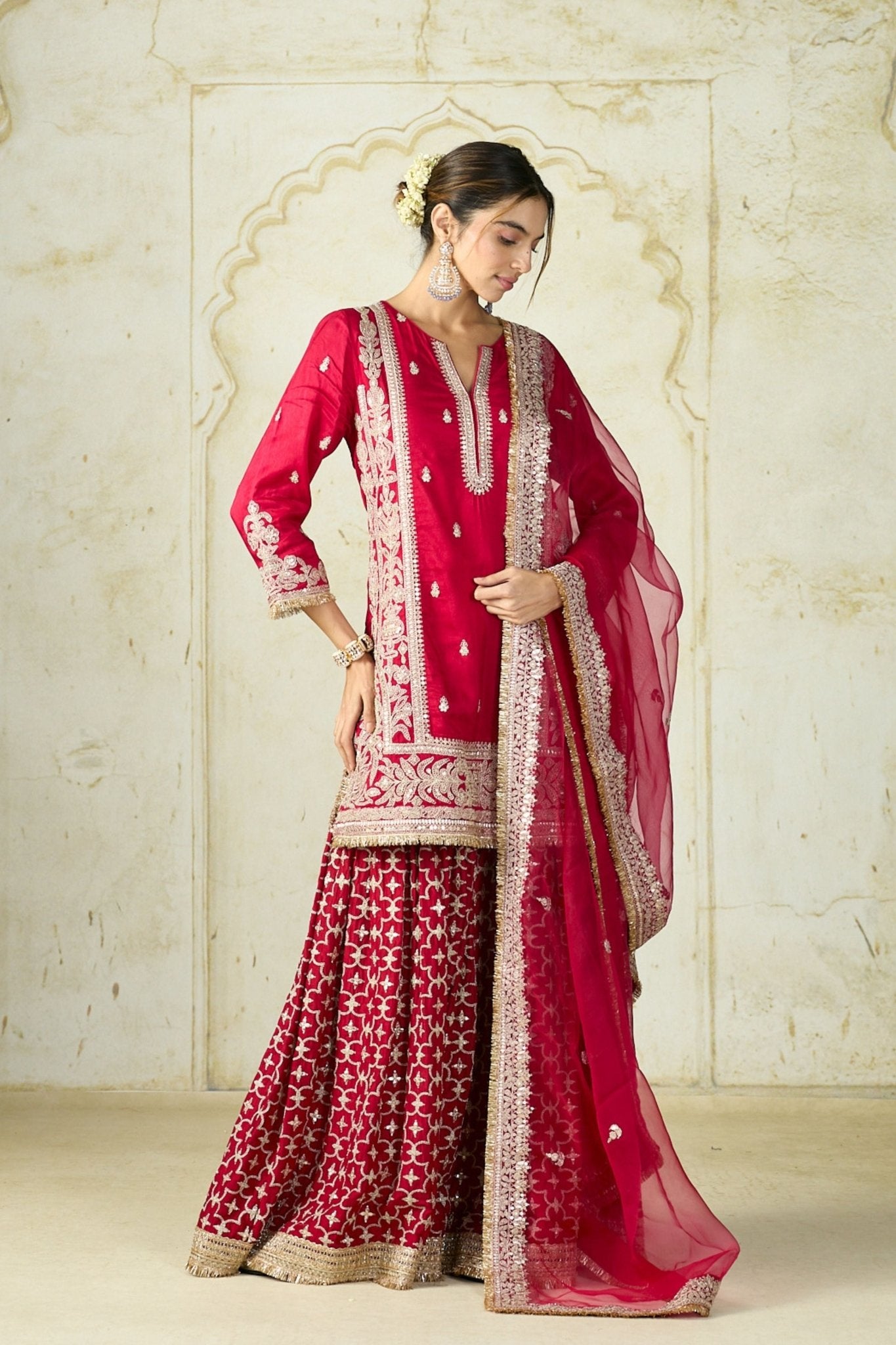 Red Mumtaz Sharara Set - Gopi Vaid - Elahe