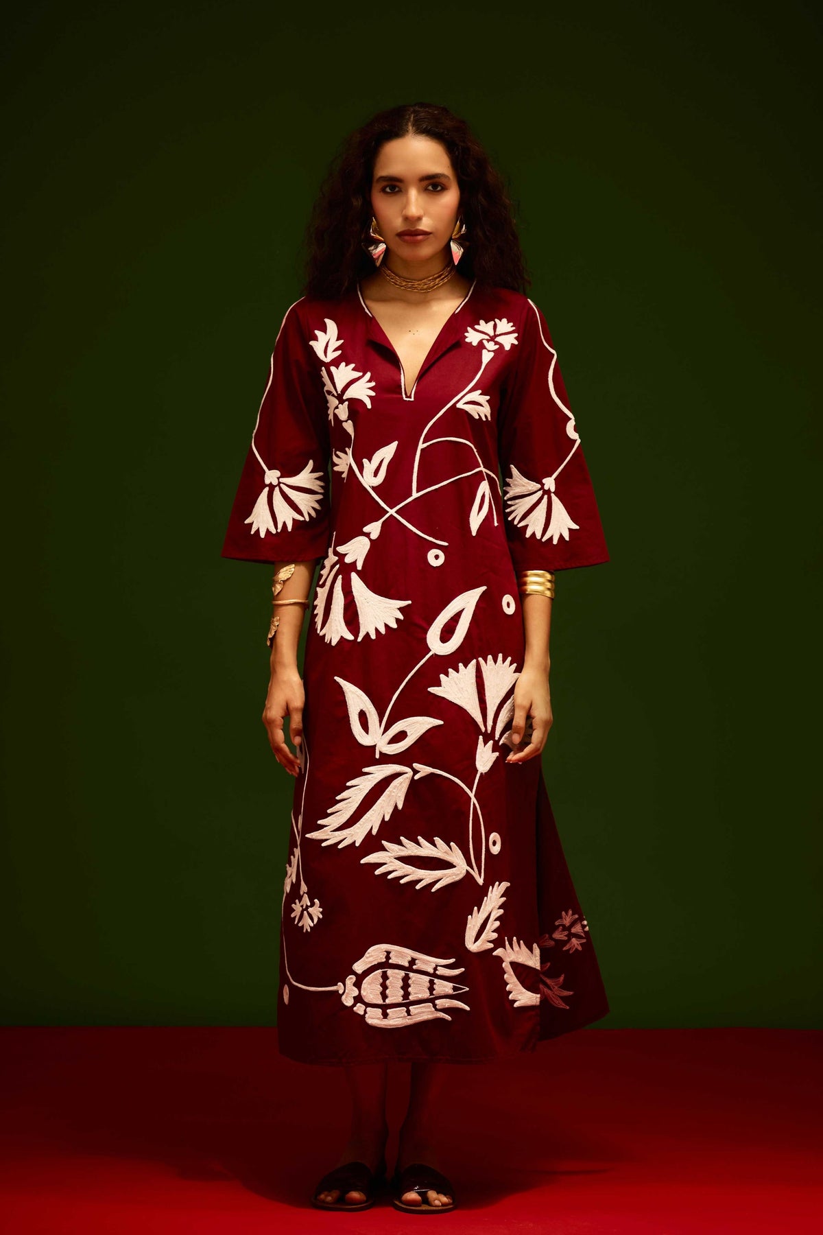 Wine Cotton Maxi Dress