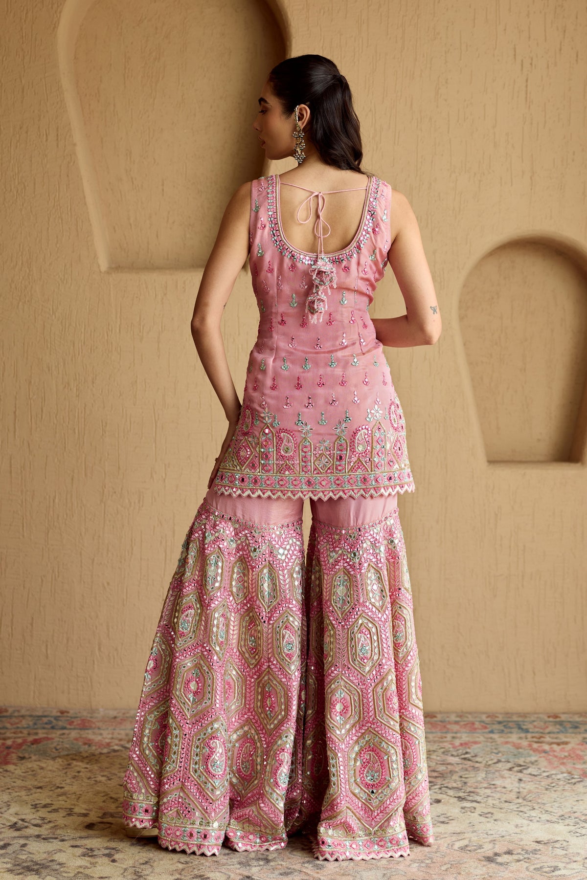 Pink Tisssue Kurta Garara Set