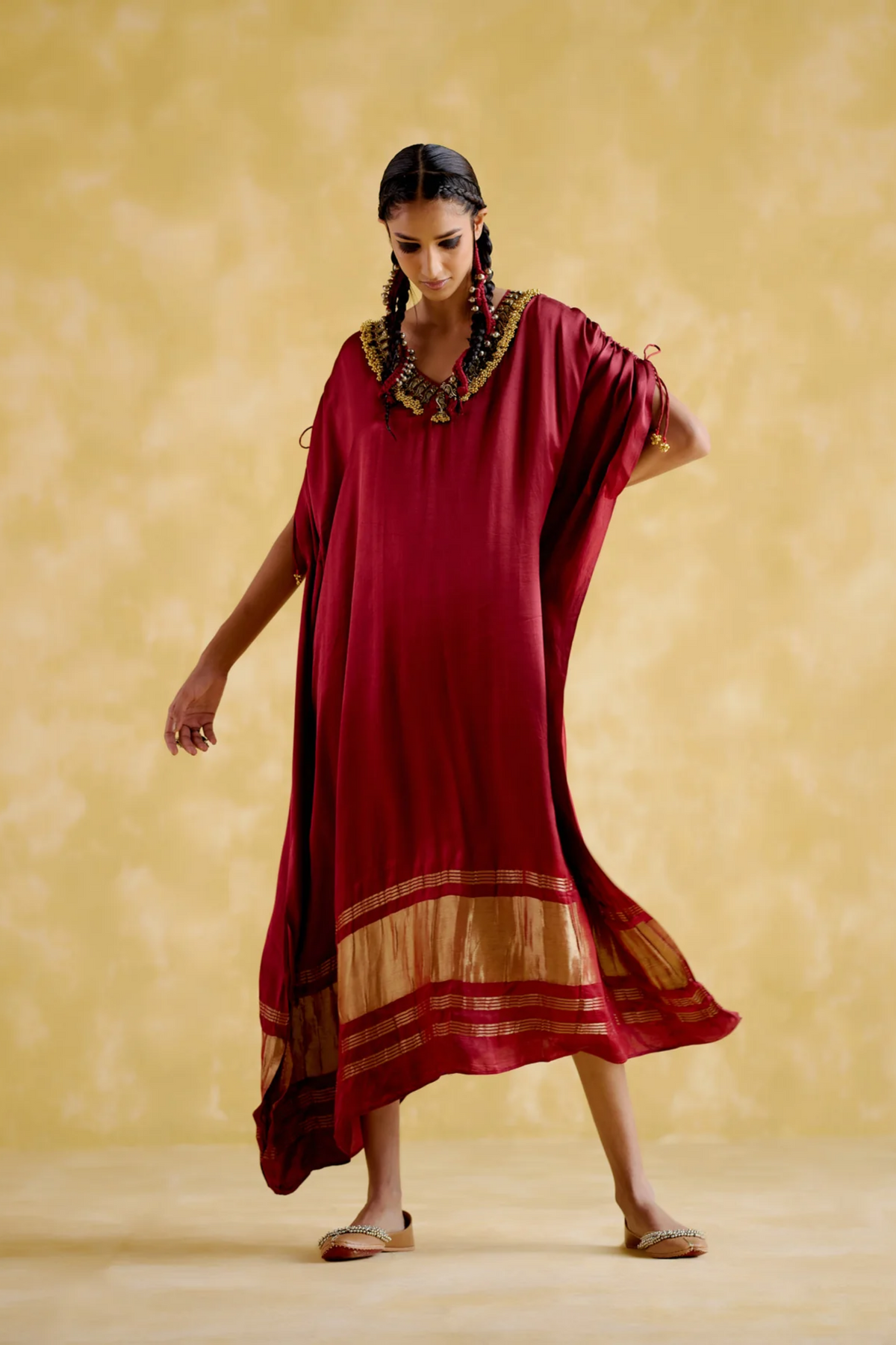 Amor Maroon Kaftan Dress