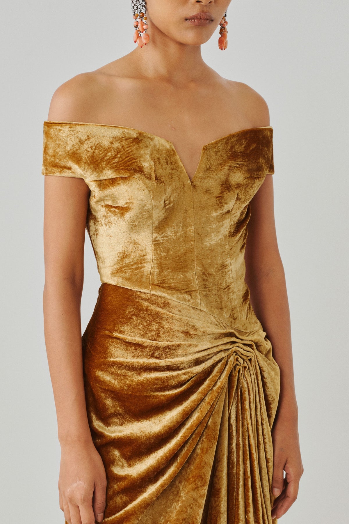 Molten Gold Off-Shoulder Gown