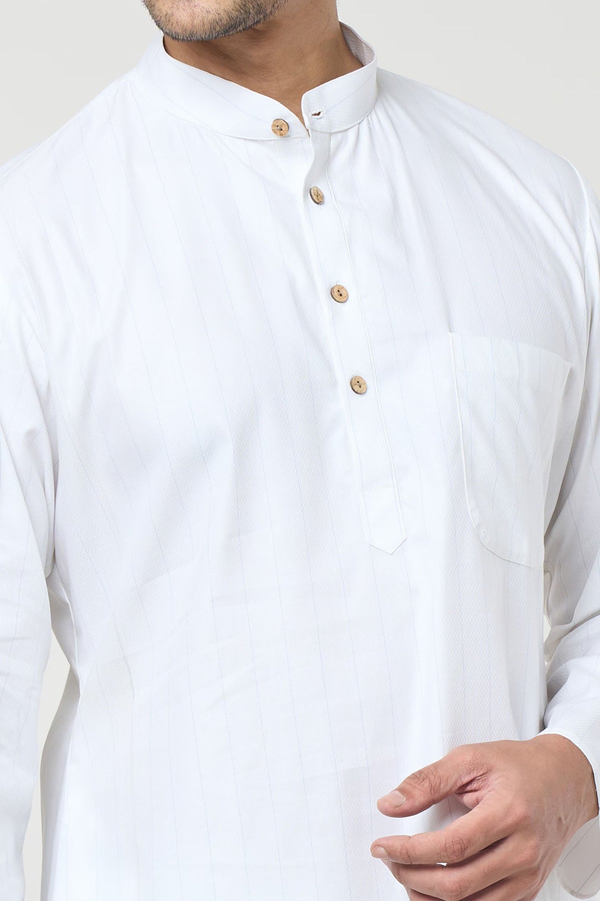 Off White Striped Printed Shirt Set