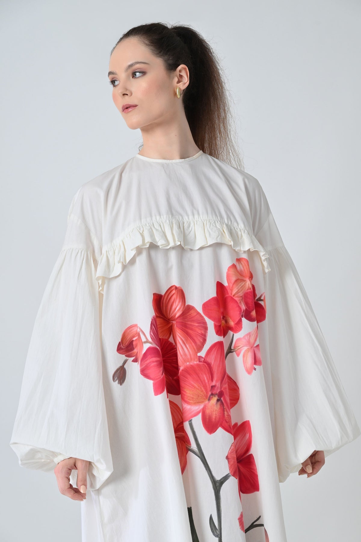 Ivory Orchid Printed Dress